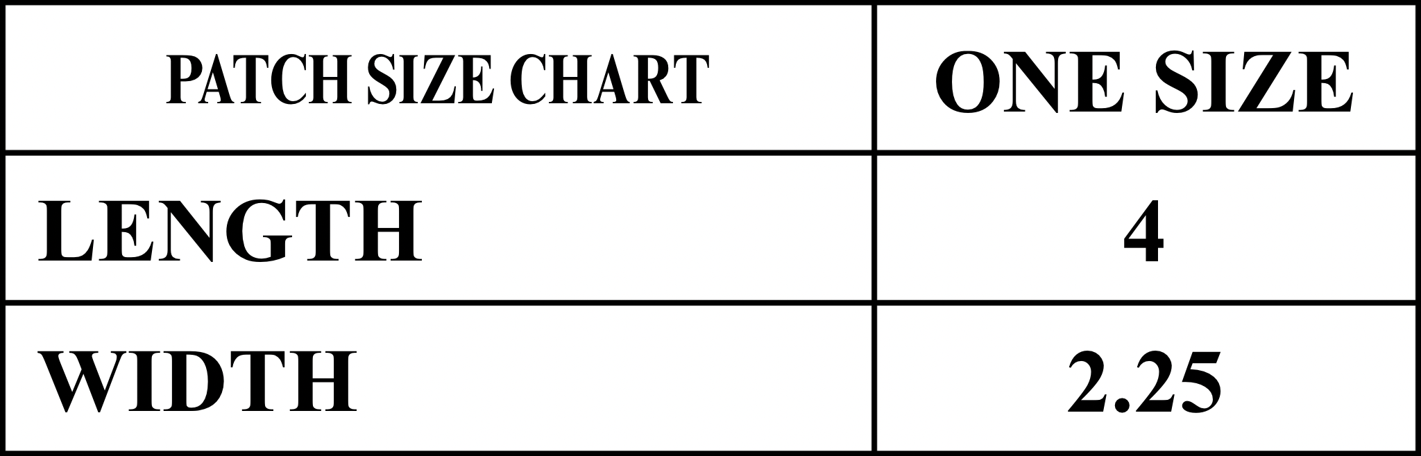 Product size chart